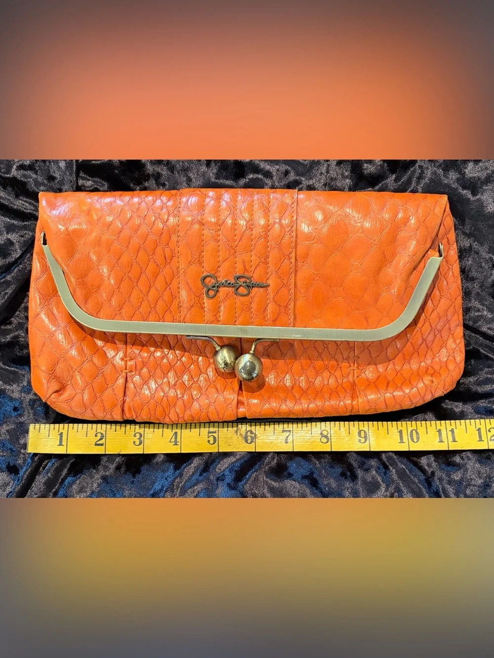 Jessica Simpson Orange Embossed Kiss-Lock Clutch Purse